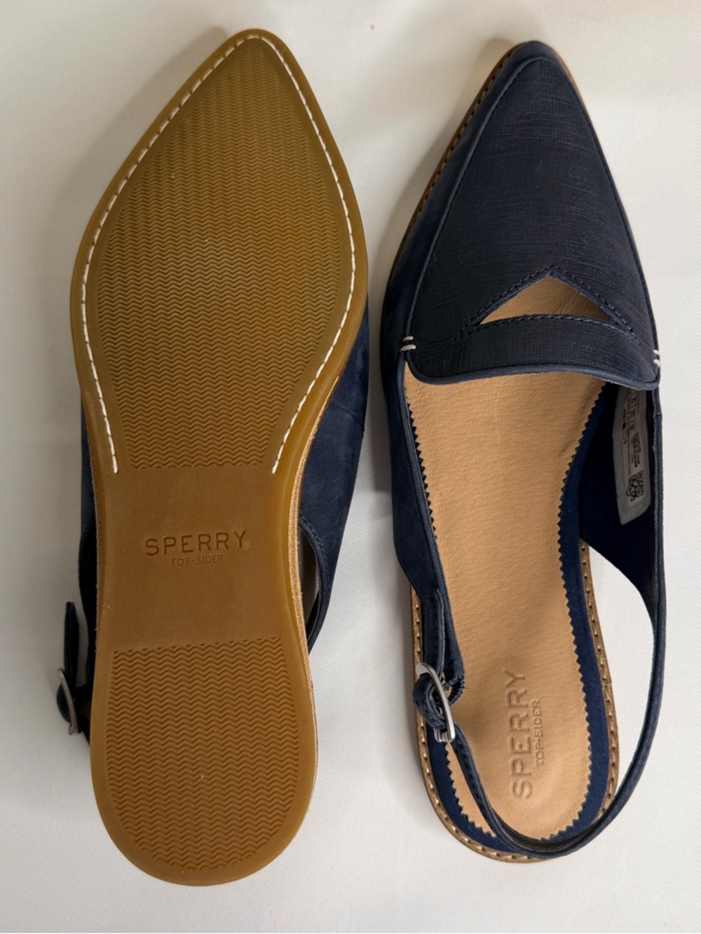 New Sperry Top-Sider Saybrook Slingback Leather Flats Light Navy Blue Woman’s 11 - Picture 4 of 11